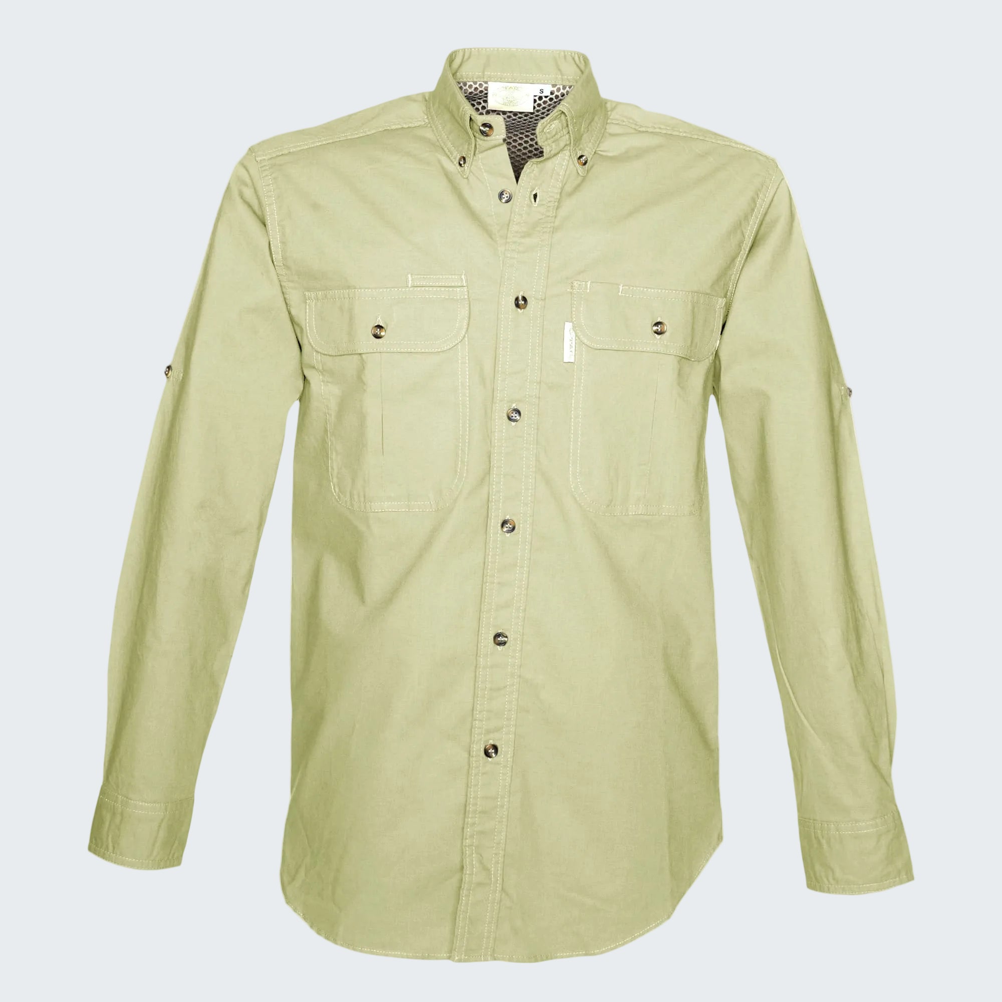 Light green shirt with long sleeves on a white background