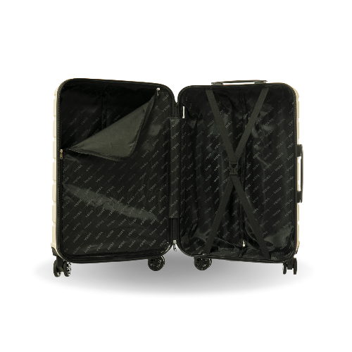 Open black suitcase on a white background