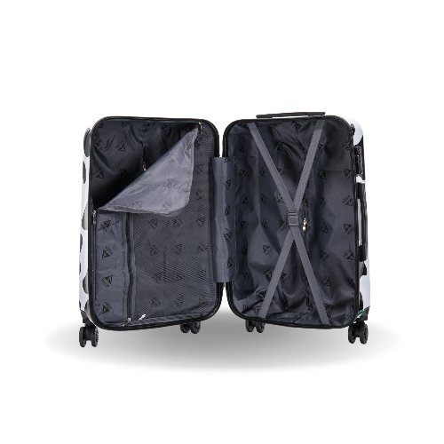 Open suitcase with interior view on a white background