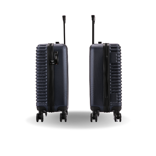 Two black suitcases with wheels and handles on a white background