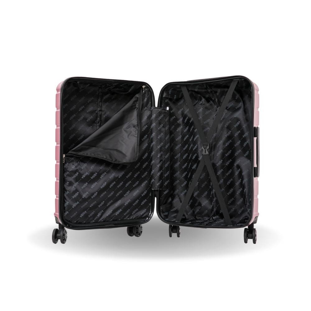 Black suitcase with pink accents on a white background