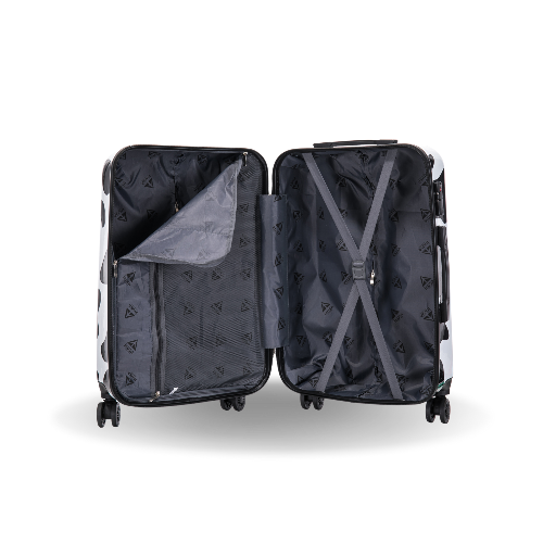 Open suitcase with interior view on a white background