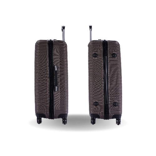 Two brown suitcases with a textured surface on a white background