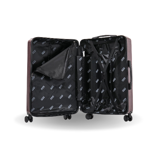 Open suitcase with black interior on a white background