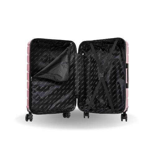 Black suitcase with pink accents on a white background