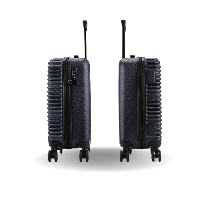 Two black suitcases with wheels and handles on a white background