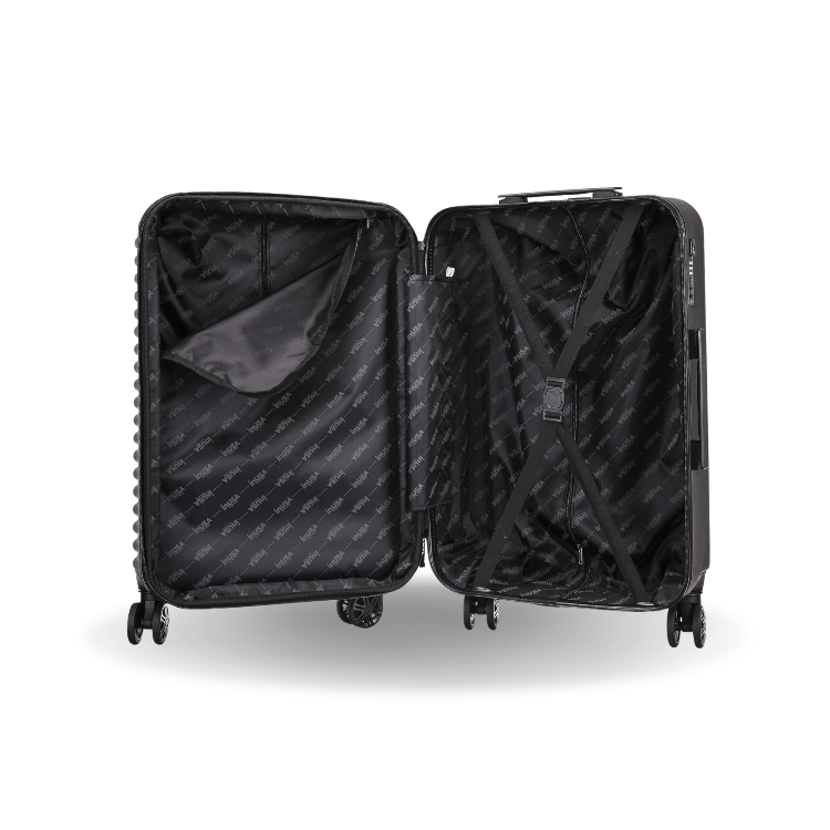 Black suitcase with open lid on a white background