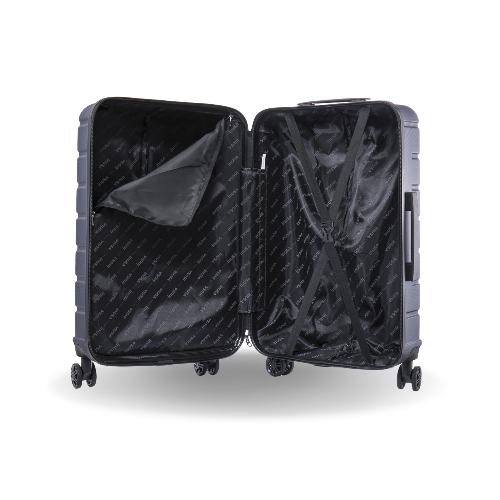 Open black suitcase on a white background