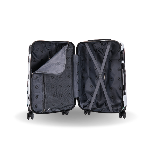Open suitcase with interior view on a white background
