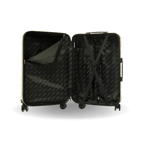 Black suitcase with open lid on a white background