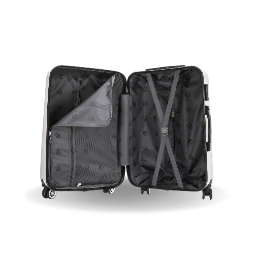 Open black suitcase with visible interior on a white background
