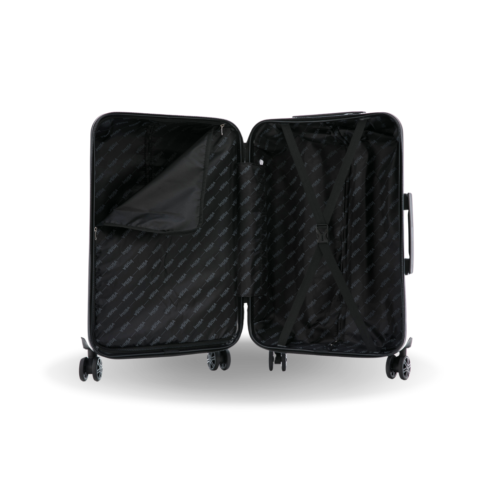 Black suitcase with open lid on a white background