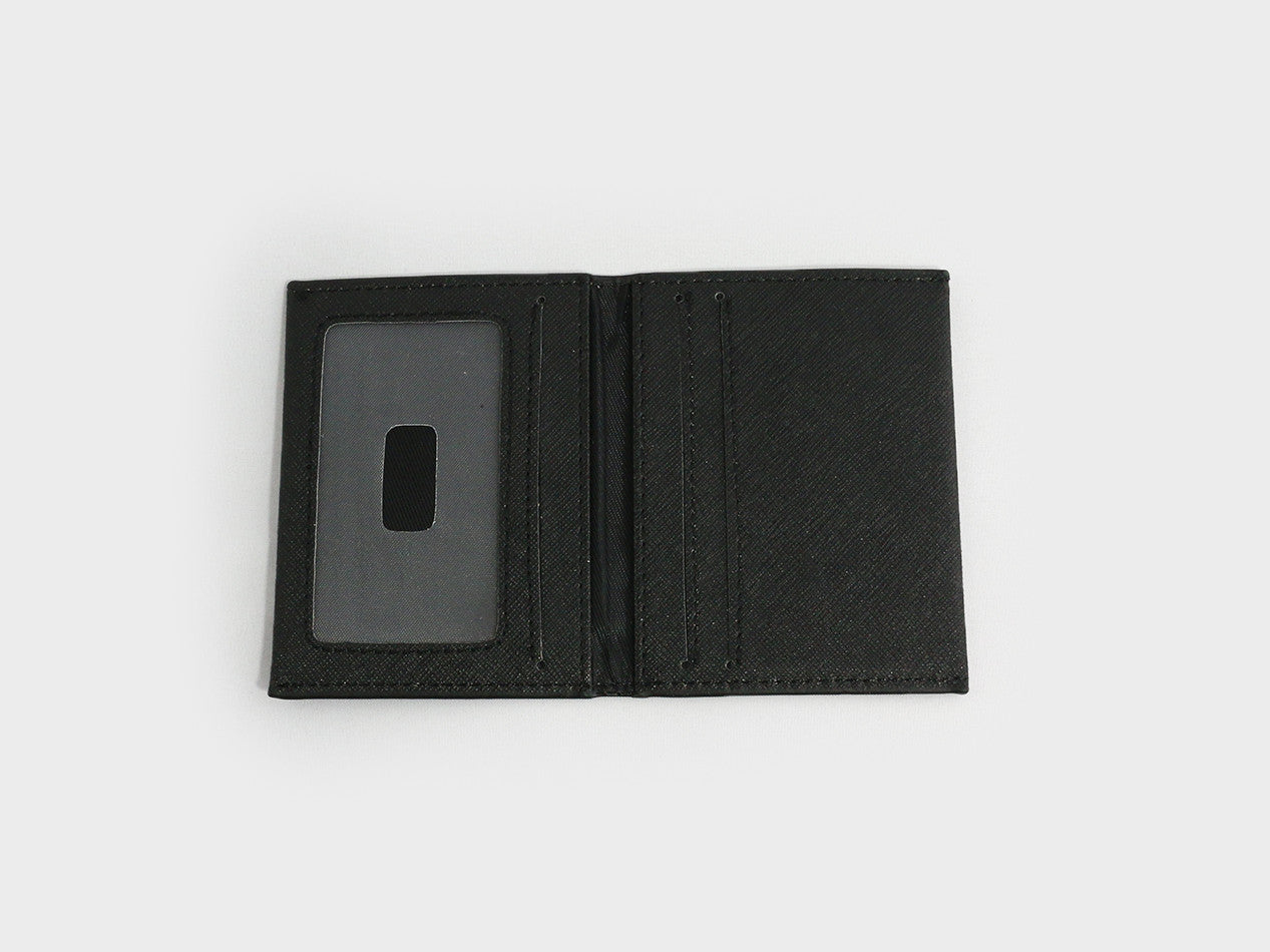Black wallet with a card holder on a white background