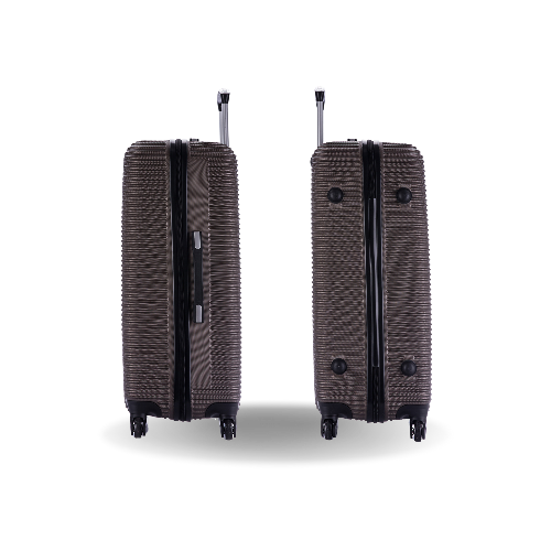 Two brown suitcases with a textured surface on a white background