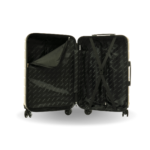 Black suitcase with open lid on a white background