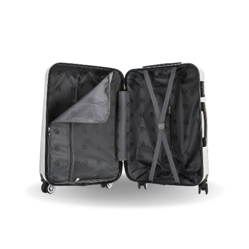 Black suitcase with open lid on a white background