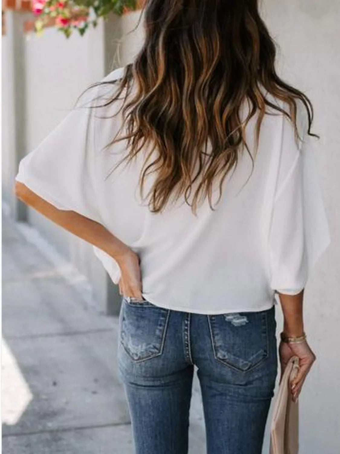 Full Size Ruched Three-Quarter Sleeve Blouse