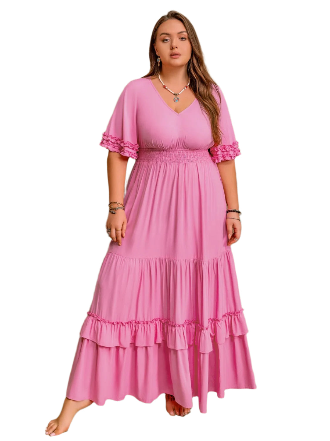 Plus Size V-Neck Half Sleeve Maxi Dress