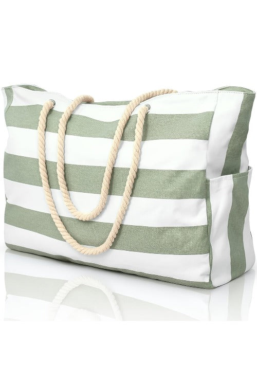 Large Striped Rope Handle Canvas Tote Bag