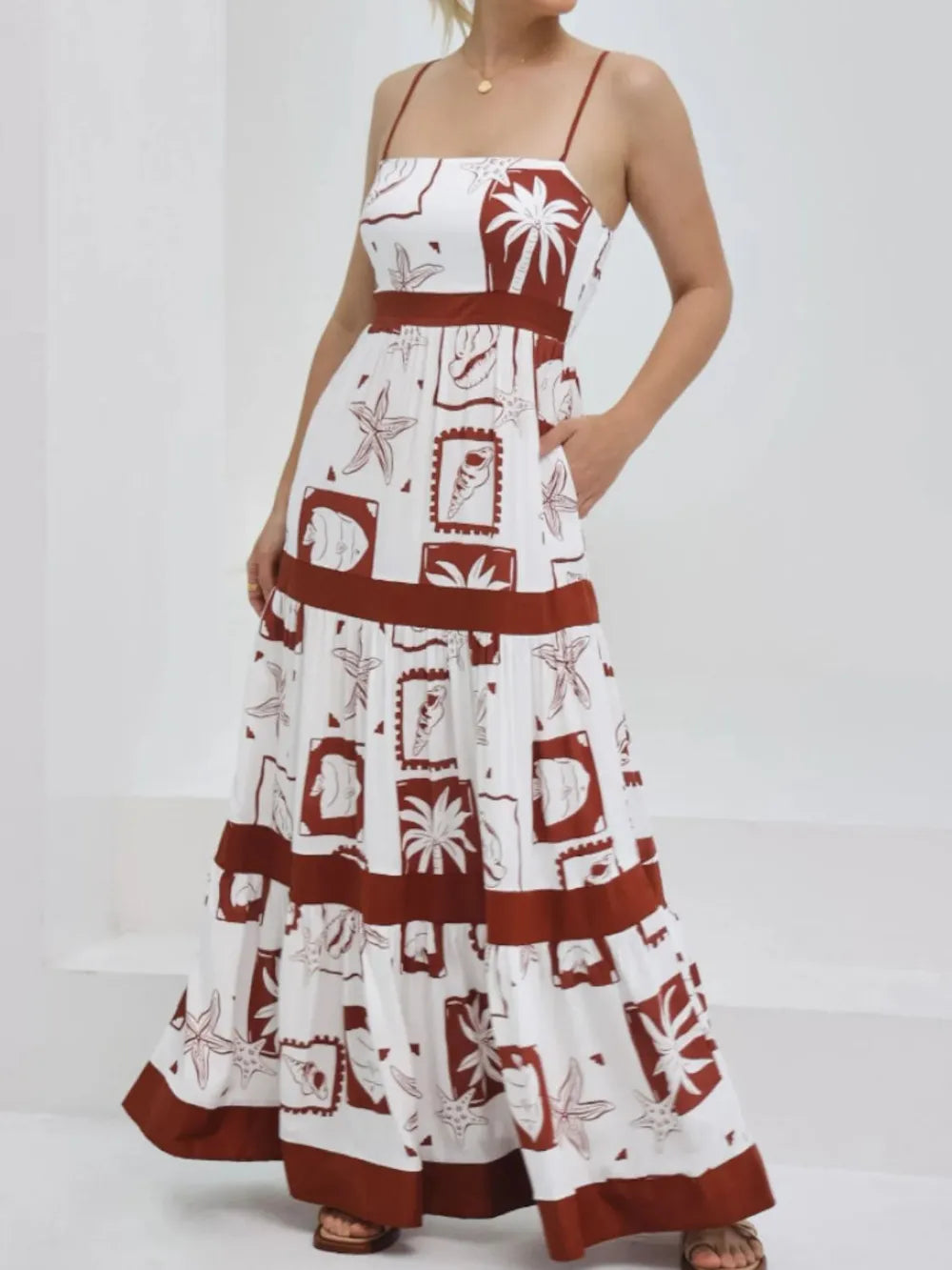 Printed Square Neck Maxi Cami Dress
