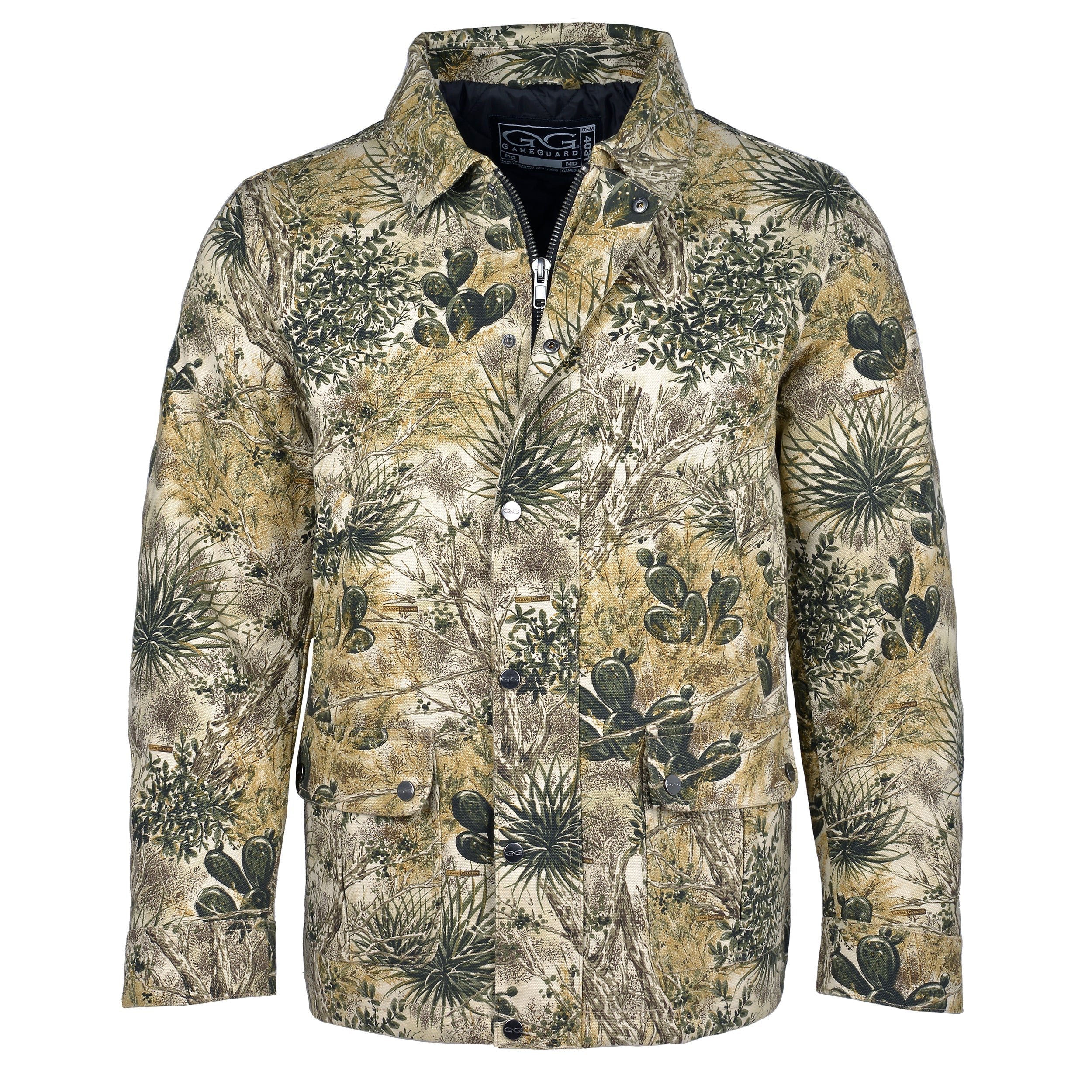 Camouflage jacket with cactus pattern on a white background