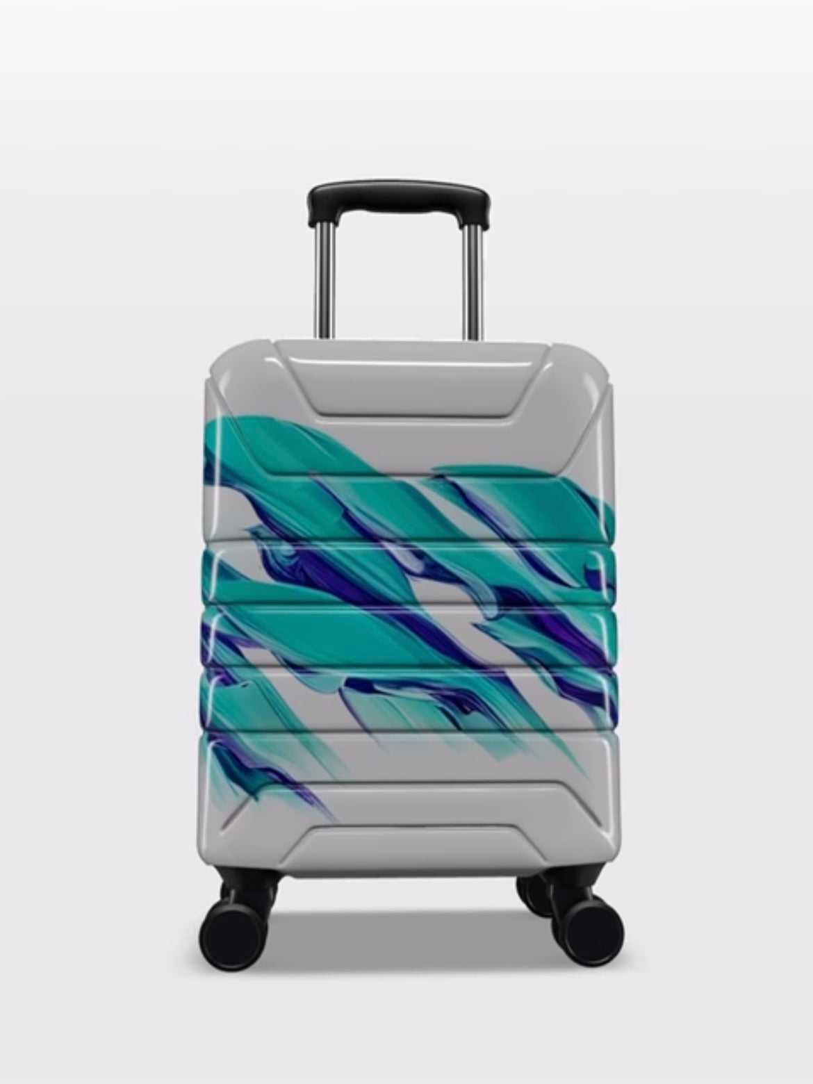 Suitcase with a geometric pattern on a light gray background