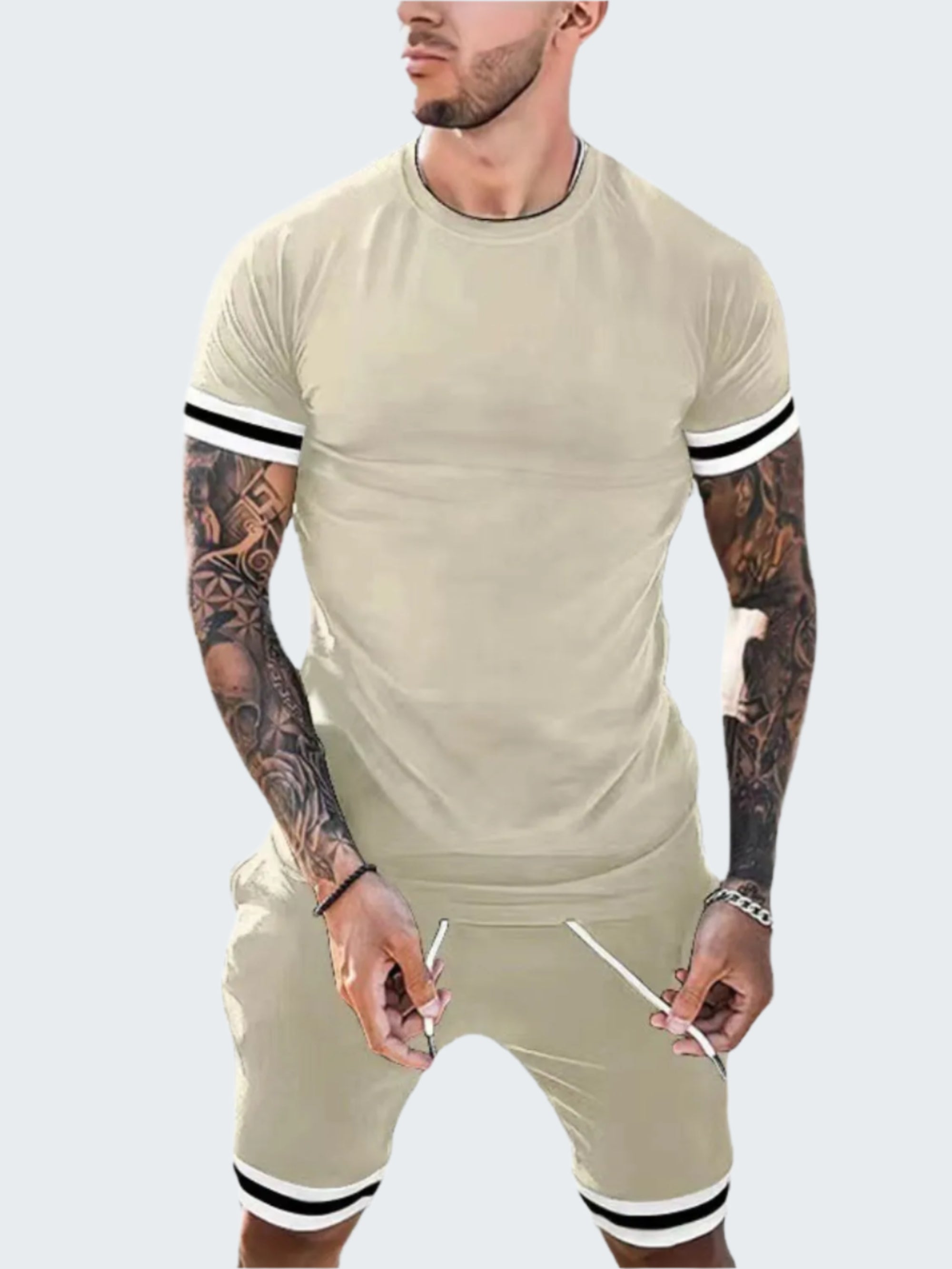 Men's Round Neck Short Sleeve Top and Shorts Set