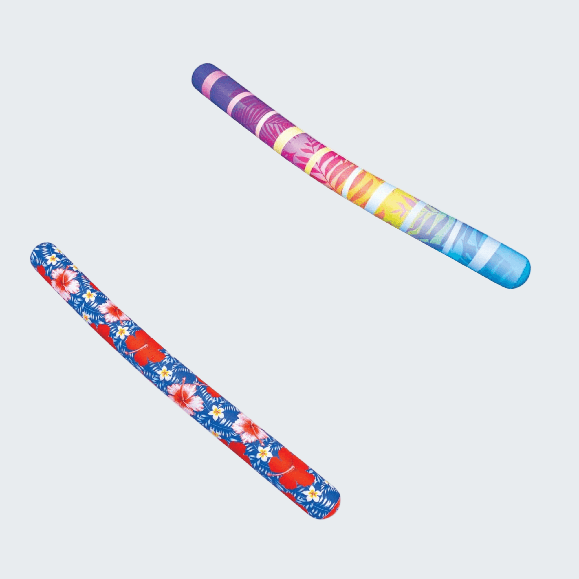 Two colorful slap bracelets on a white background