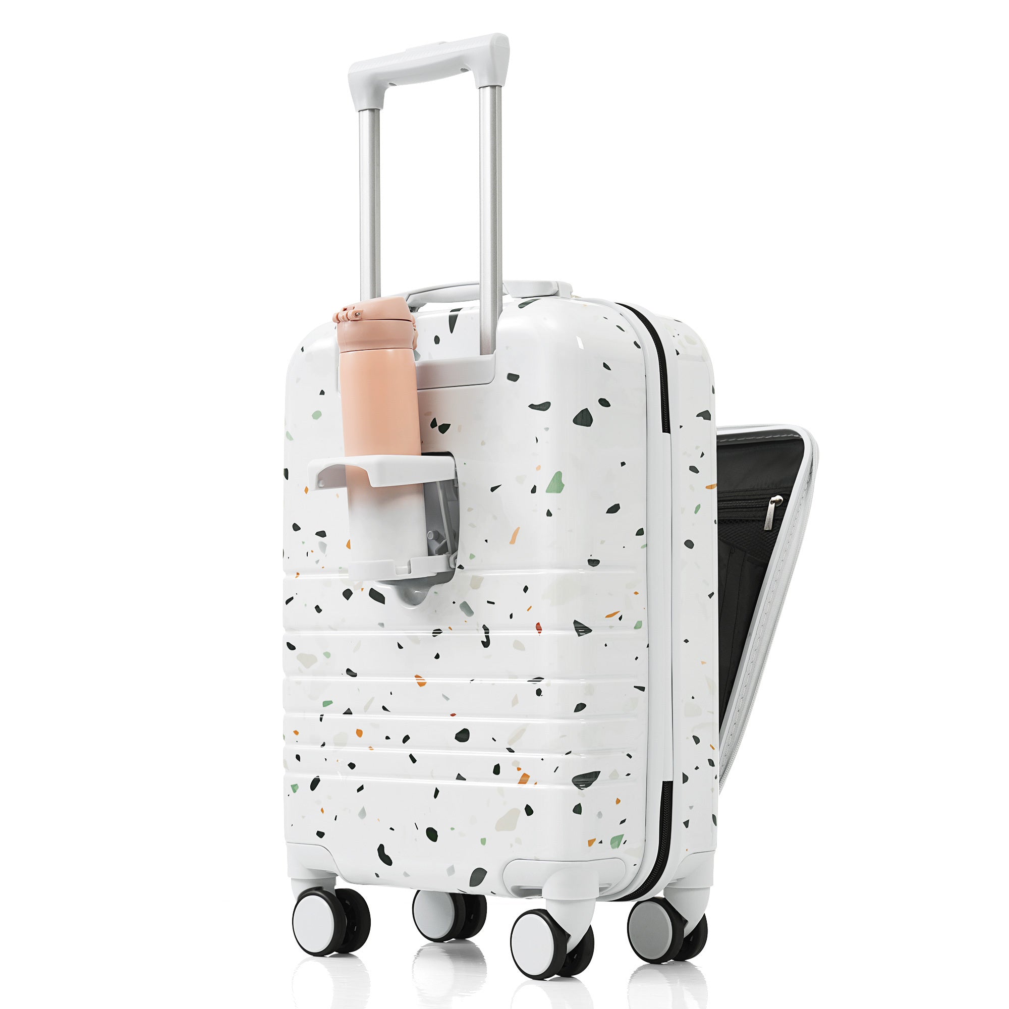 Polka Dot with Front Opening Design Airline Certified Carry on Luggage with Cup Holder