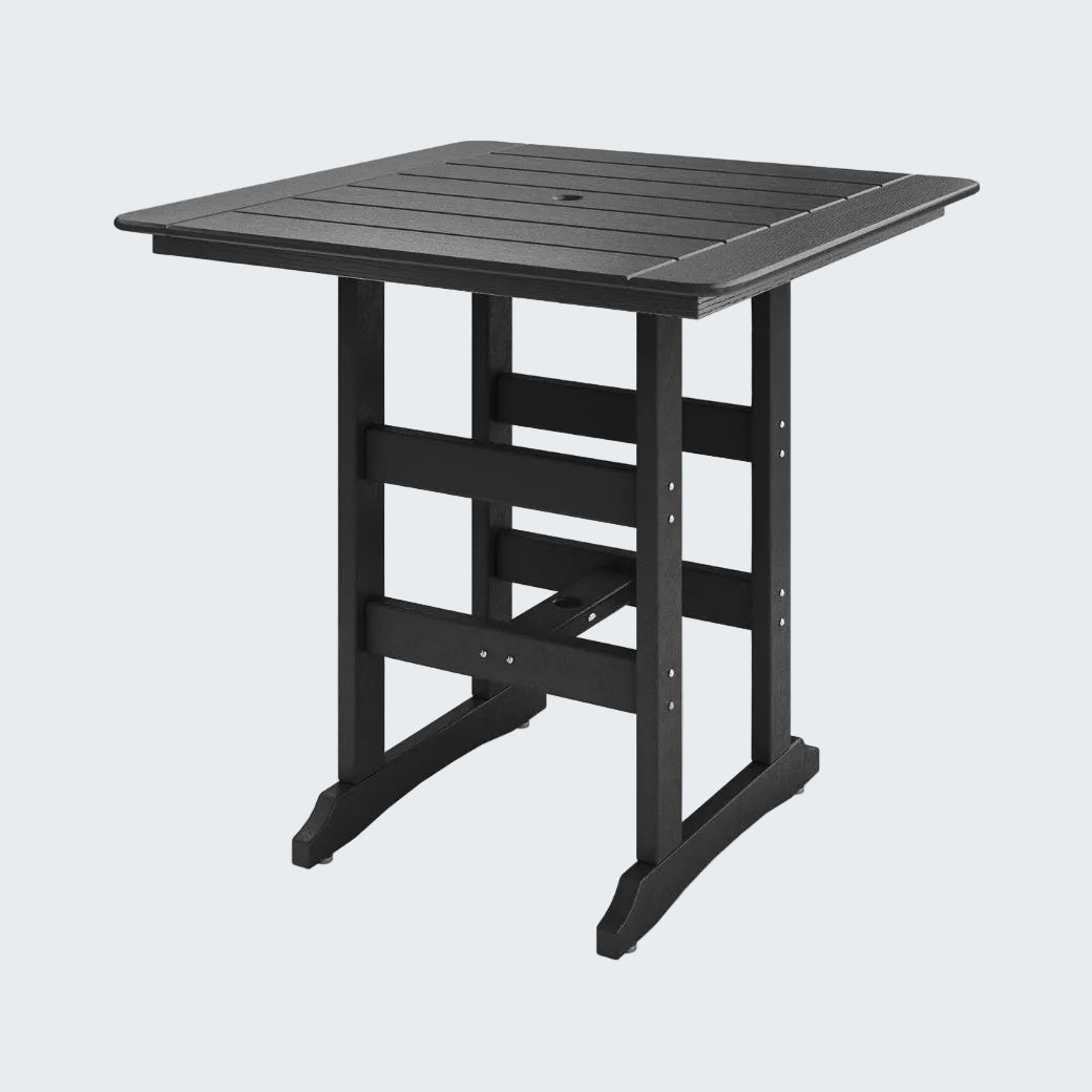 Black square table on a white background