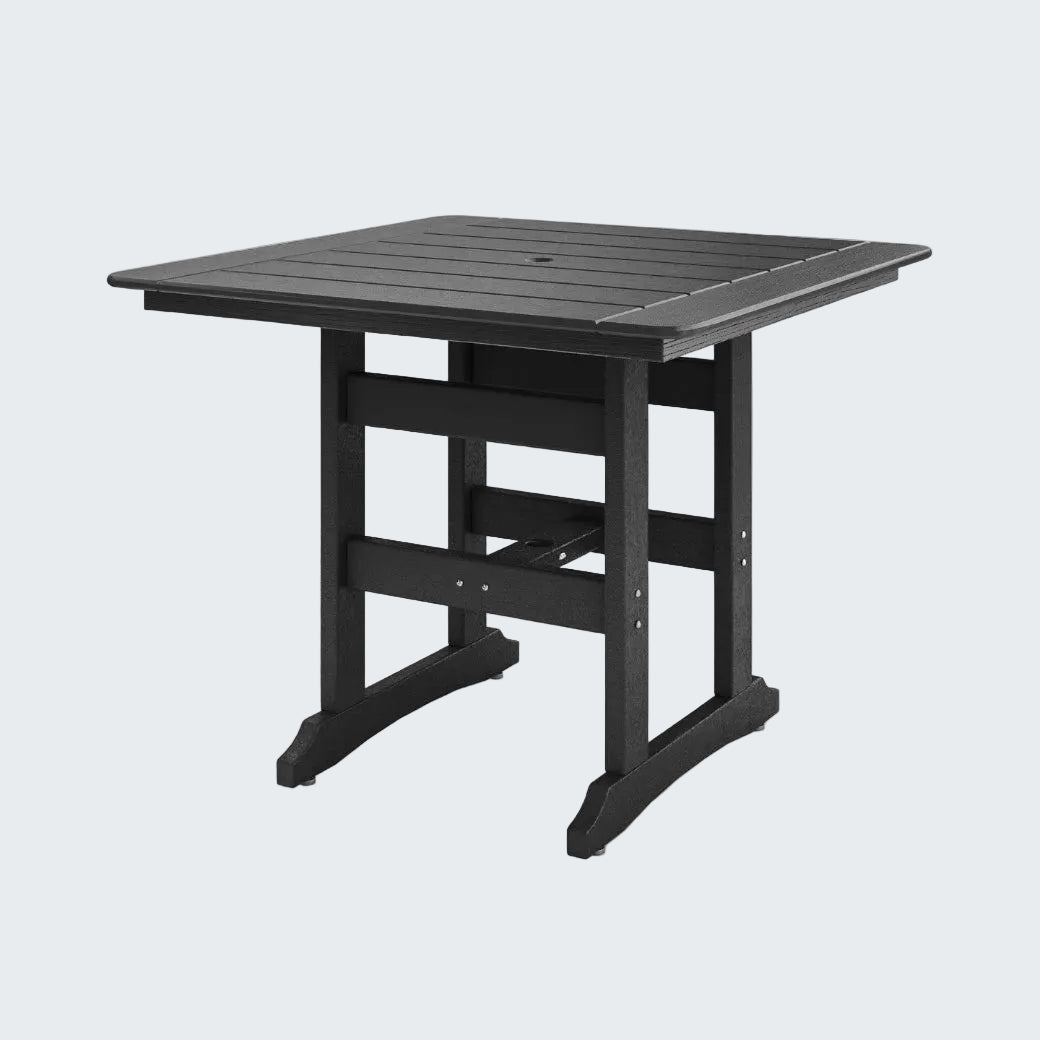 Black square table on a white background