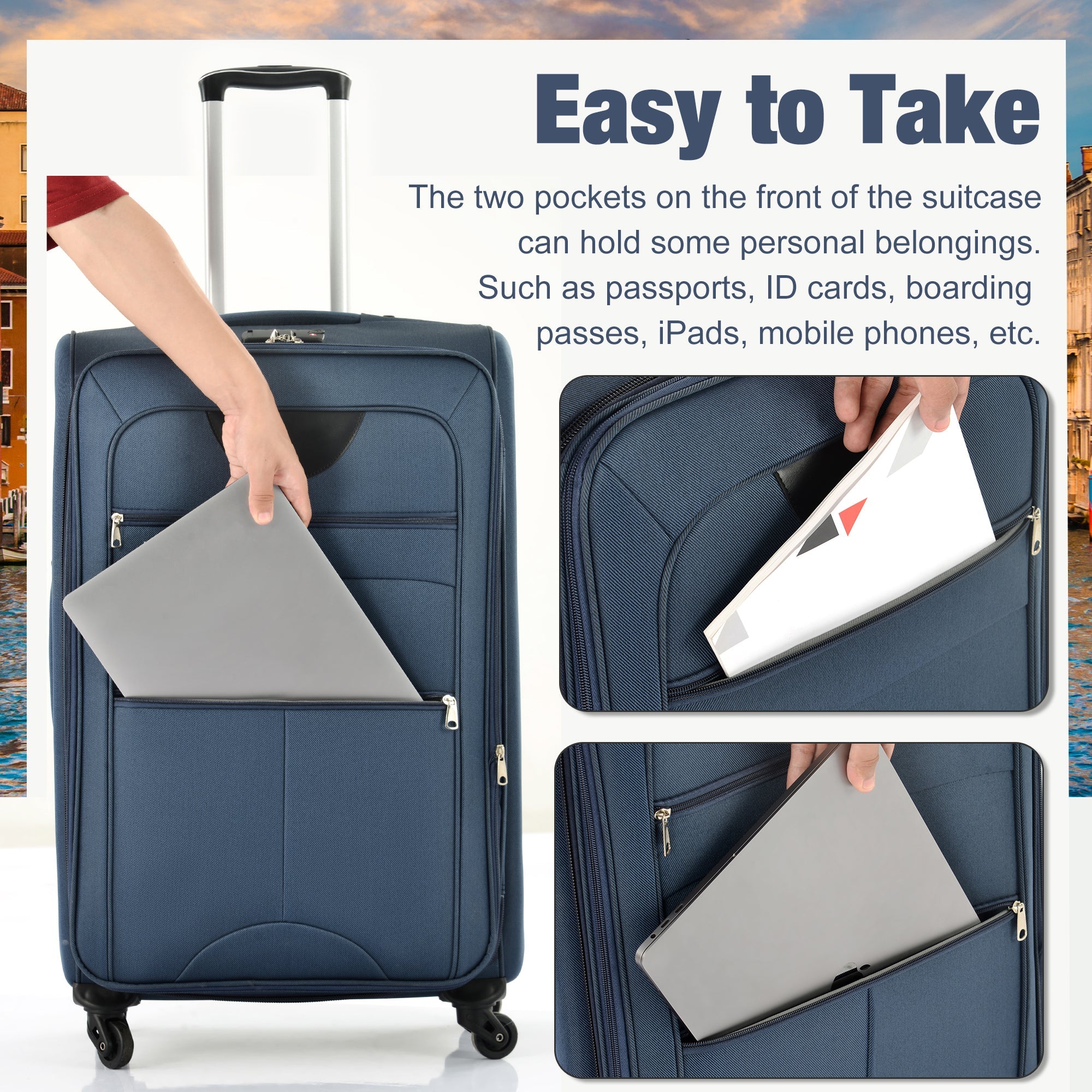 Navy Softside Luggage Expandable Three Piece Set