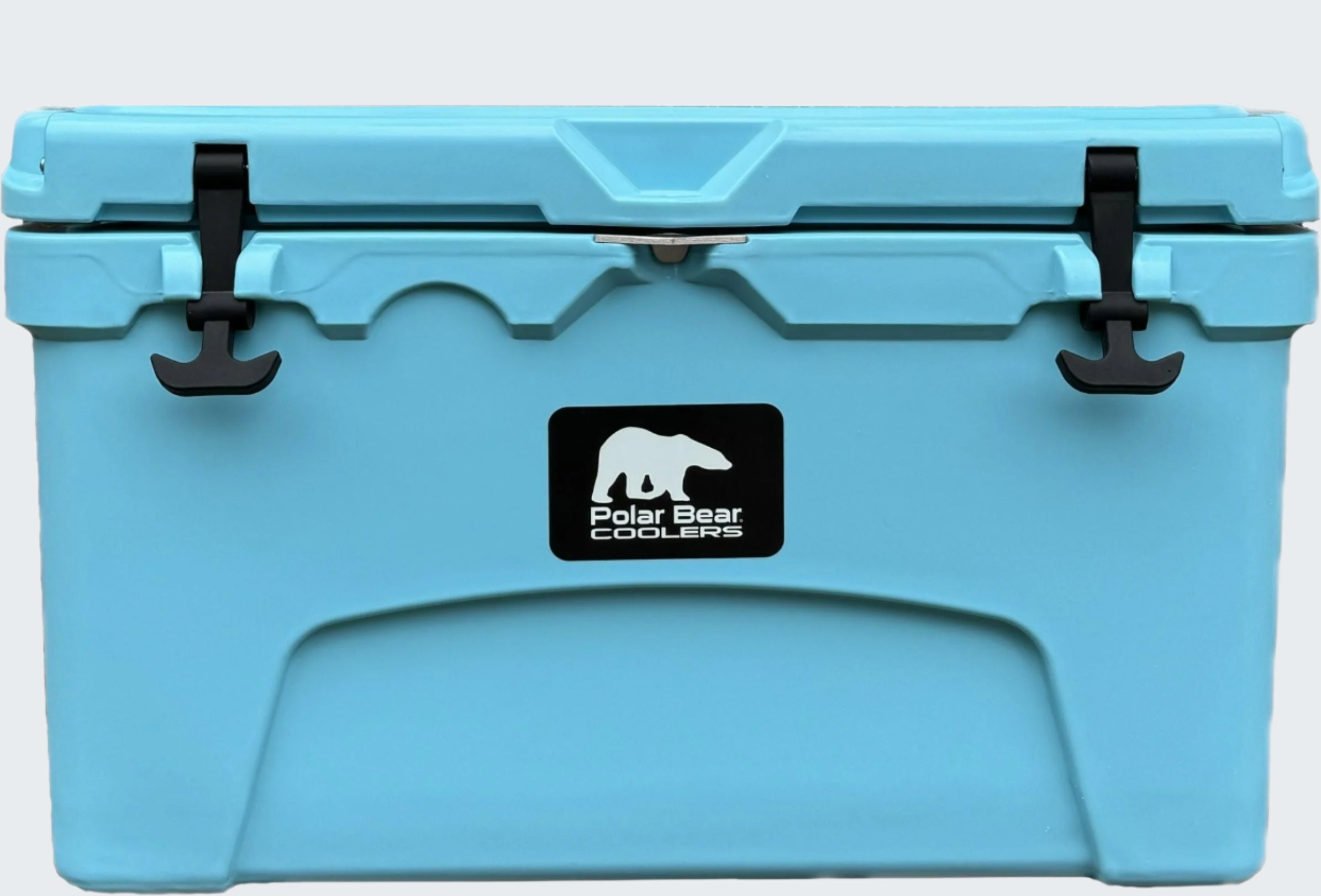 Blue cooler with Polar Bear Coolers logo on a white background