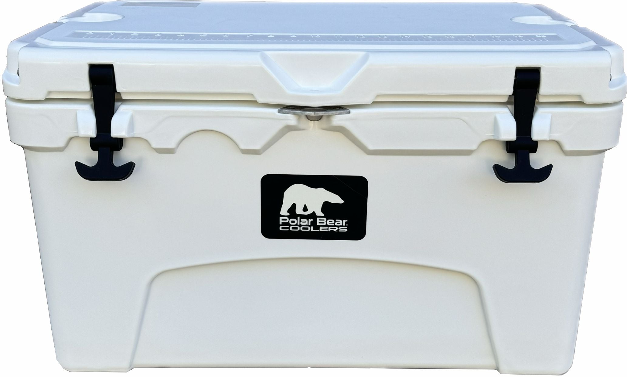 White cooler box with black handles and a visible brand logo on a white background