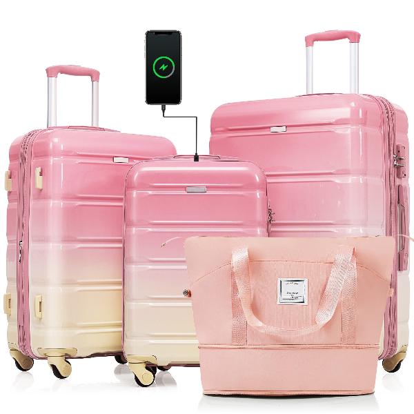 Luggage Sets 4 Piece, 20-inch with USB Port, Expandable ABS Durable