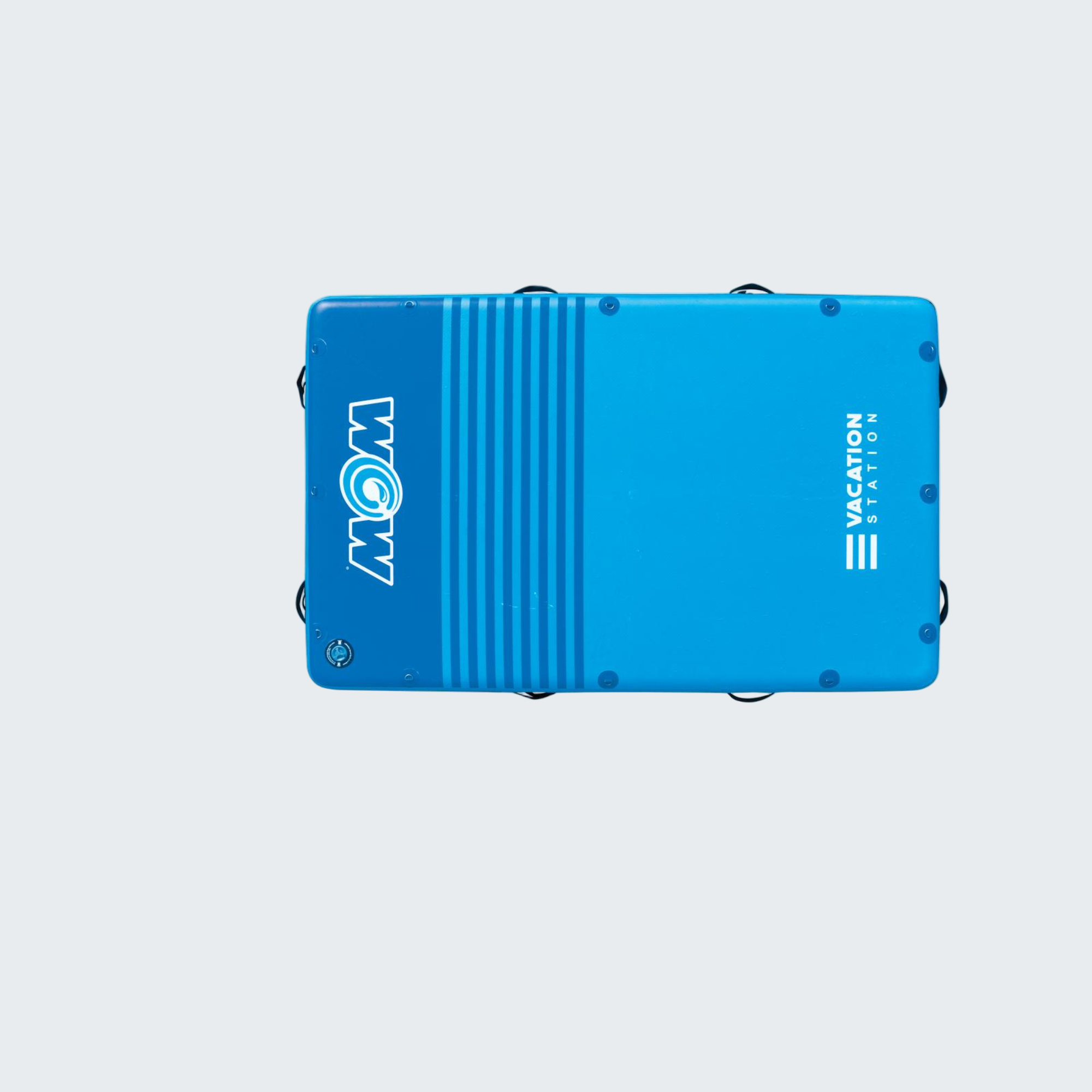 Blue inflatable mat with 'WOW' branding on a white background