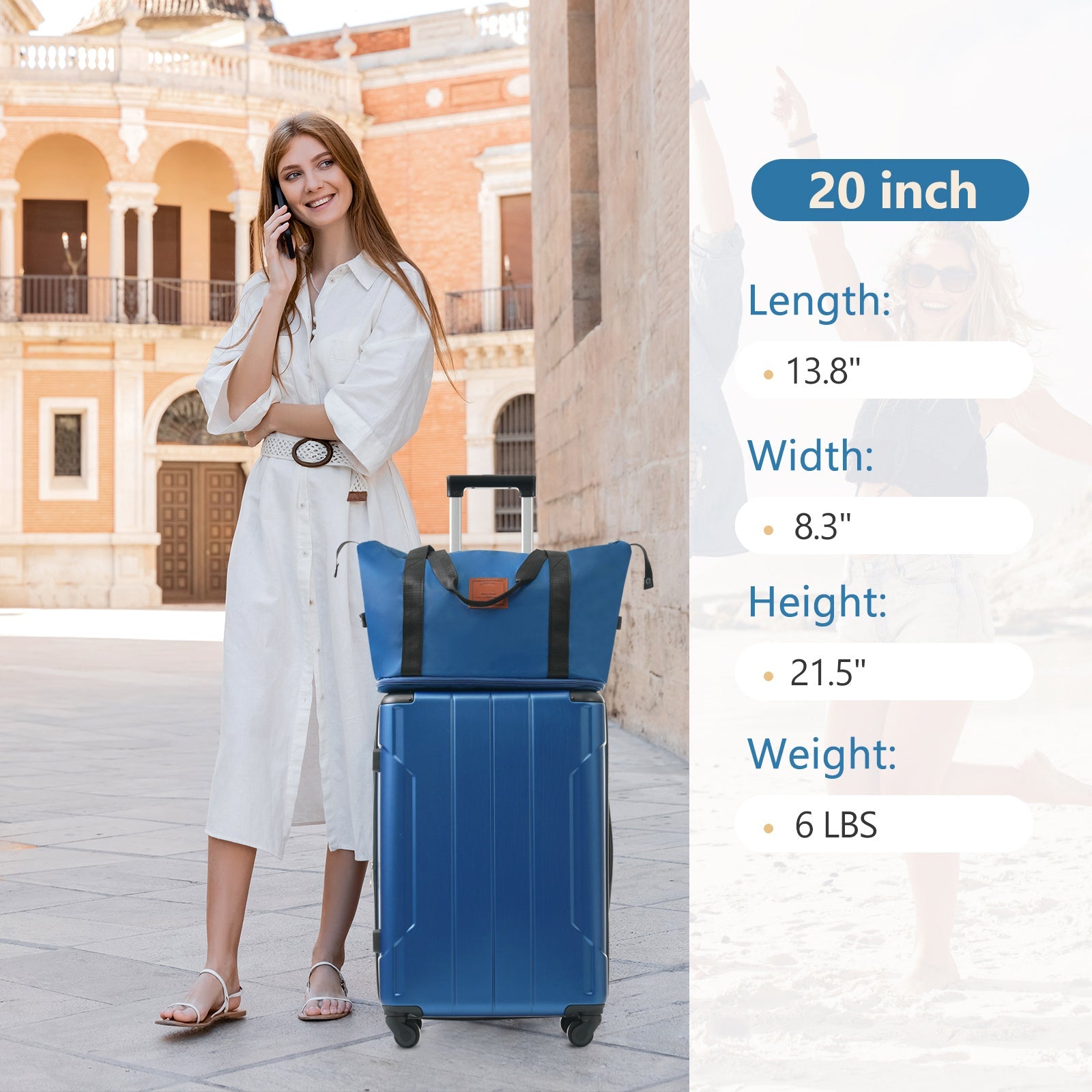 Blue Hardshell Luggage Sets Three Piece Carry-on Suitcases with Wheels