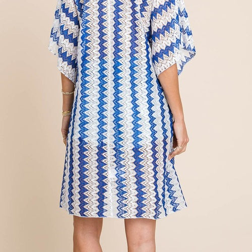 Cotton Bleu by Nu Lab Tied Striped Plunge Half Sleeve Cover-Up