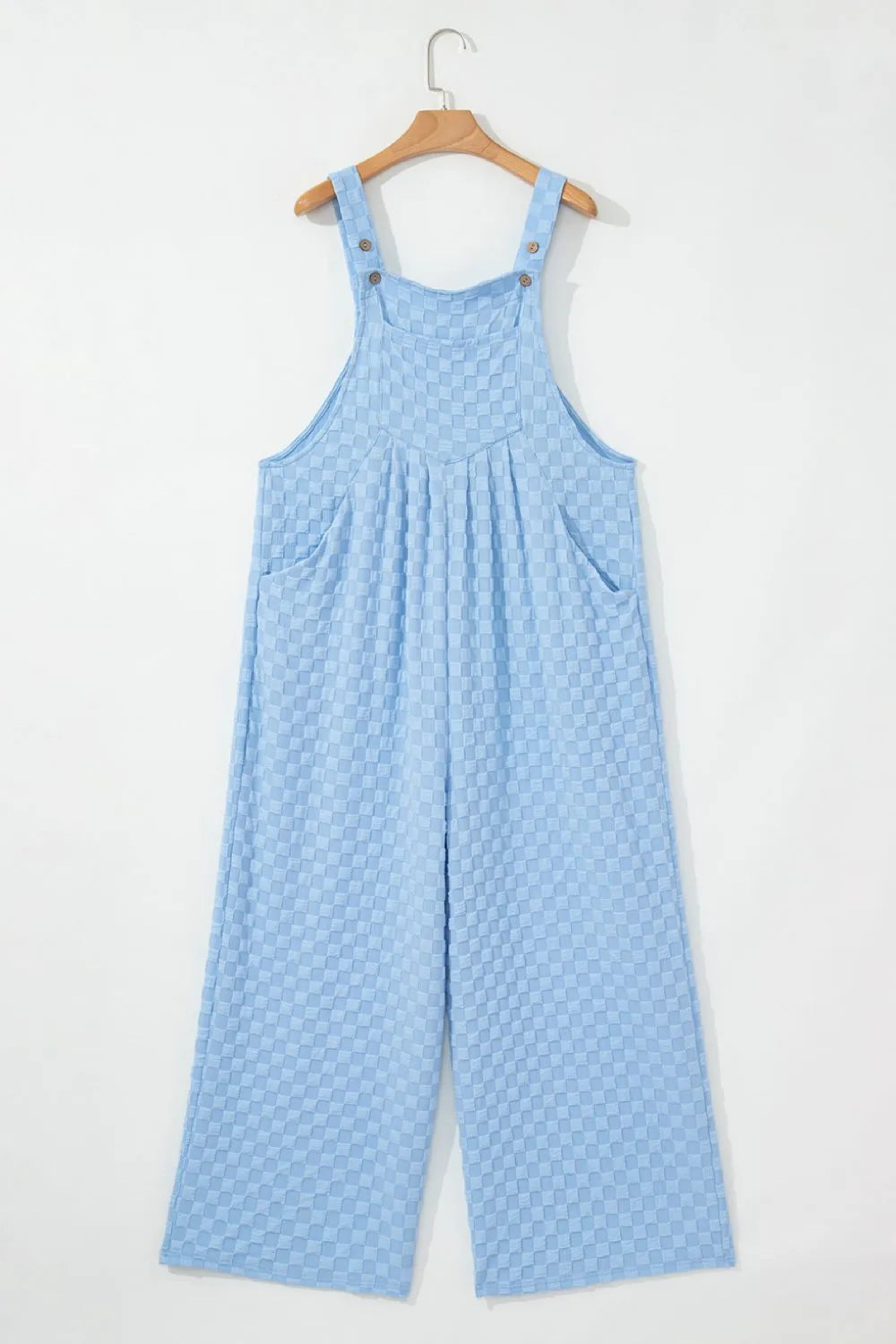 Checkered Pocketed Wide Leg Overalls