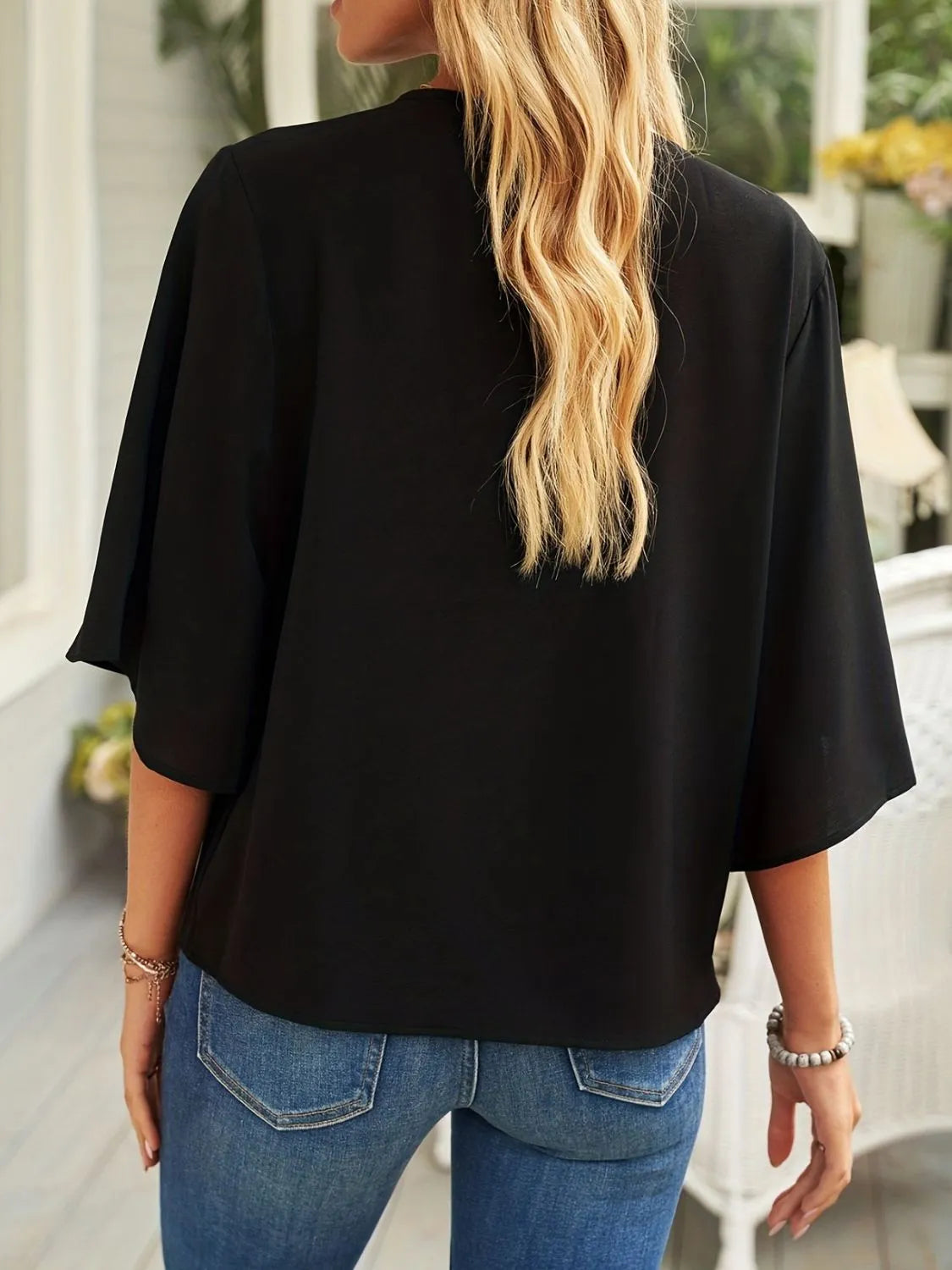 Full Size Ruched Three-Quarter Sleeve Blouse
