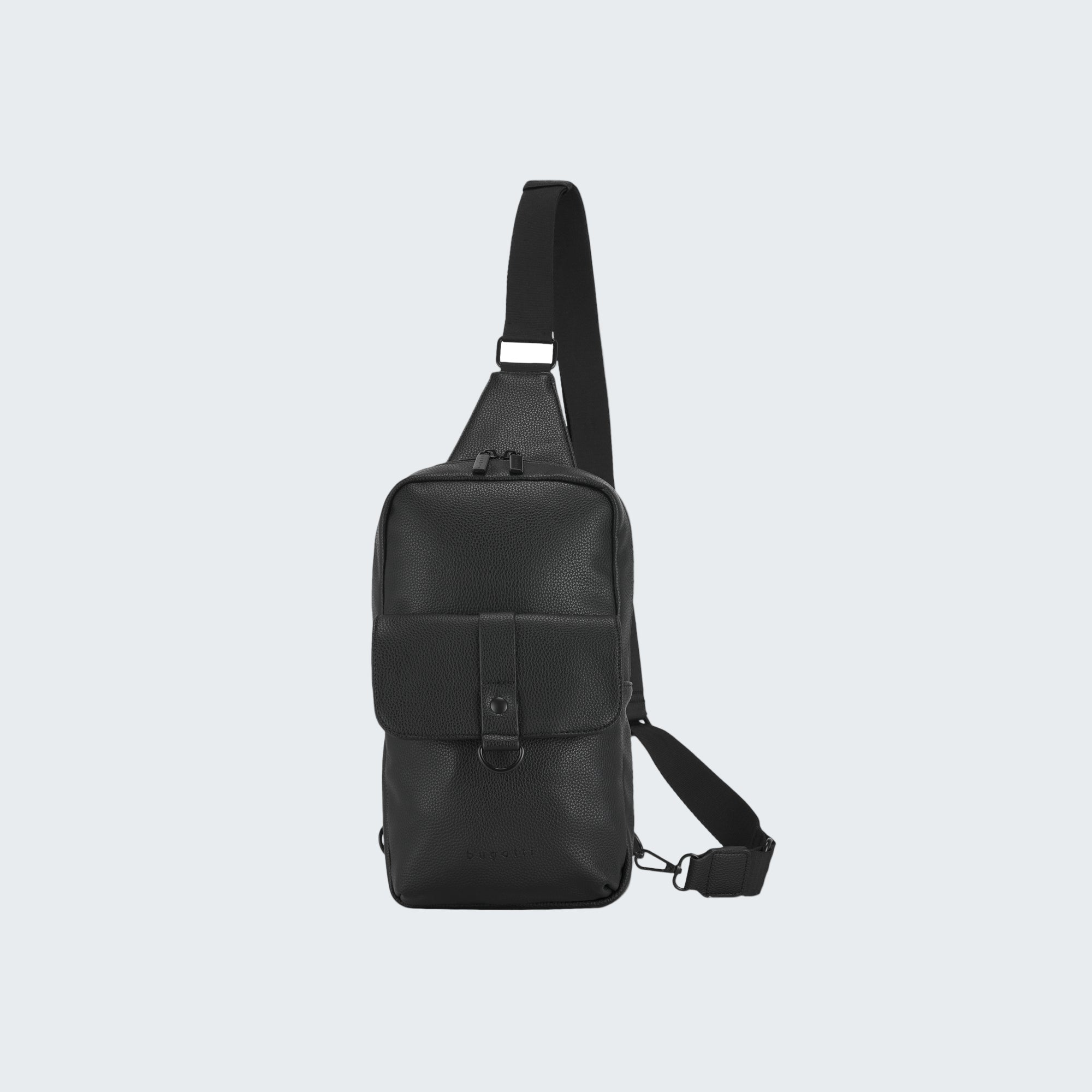 Black sling bag on a white background