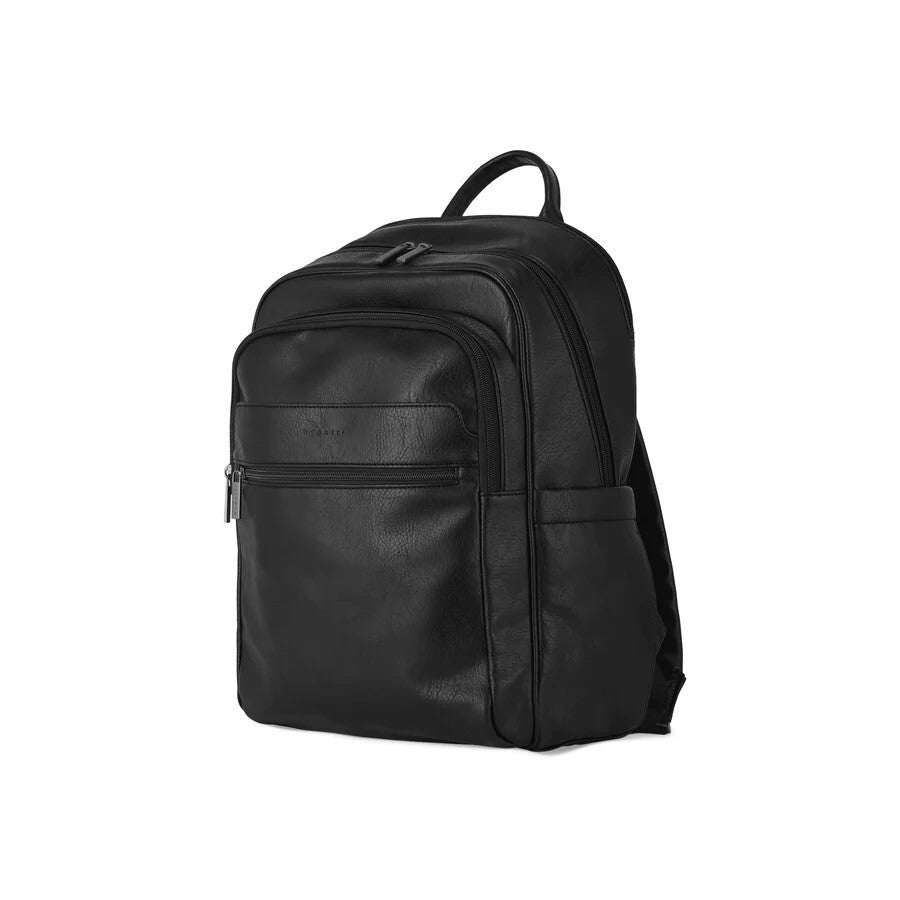 Black backpack on a white background