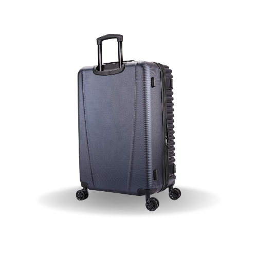 Gray suitcase with wheels on a white background