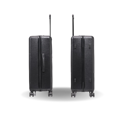 Two black suitcases on a white background