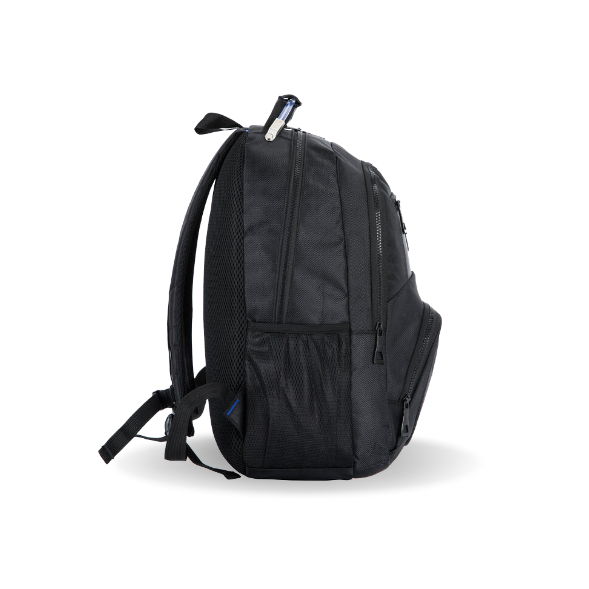 Black backpack on a white background