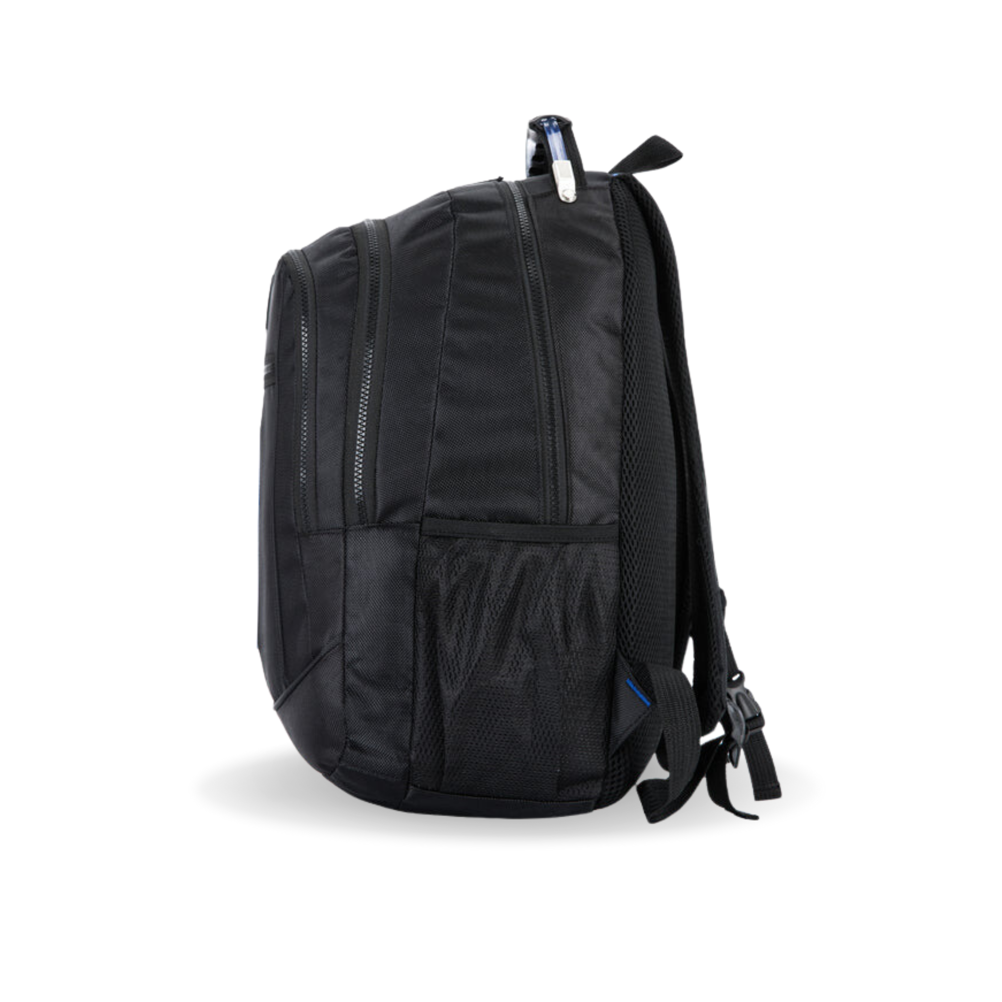 Black backpack on a white background