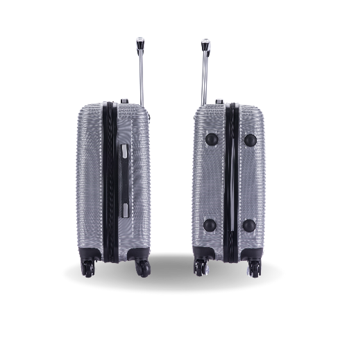 Two silver suitcases with black accents on a white background