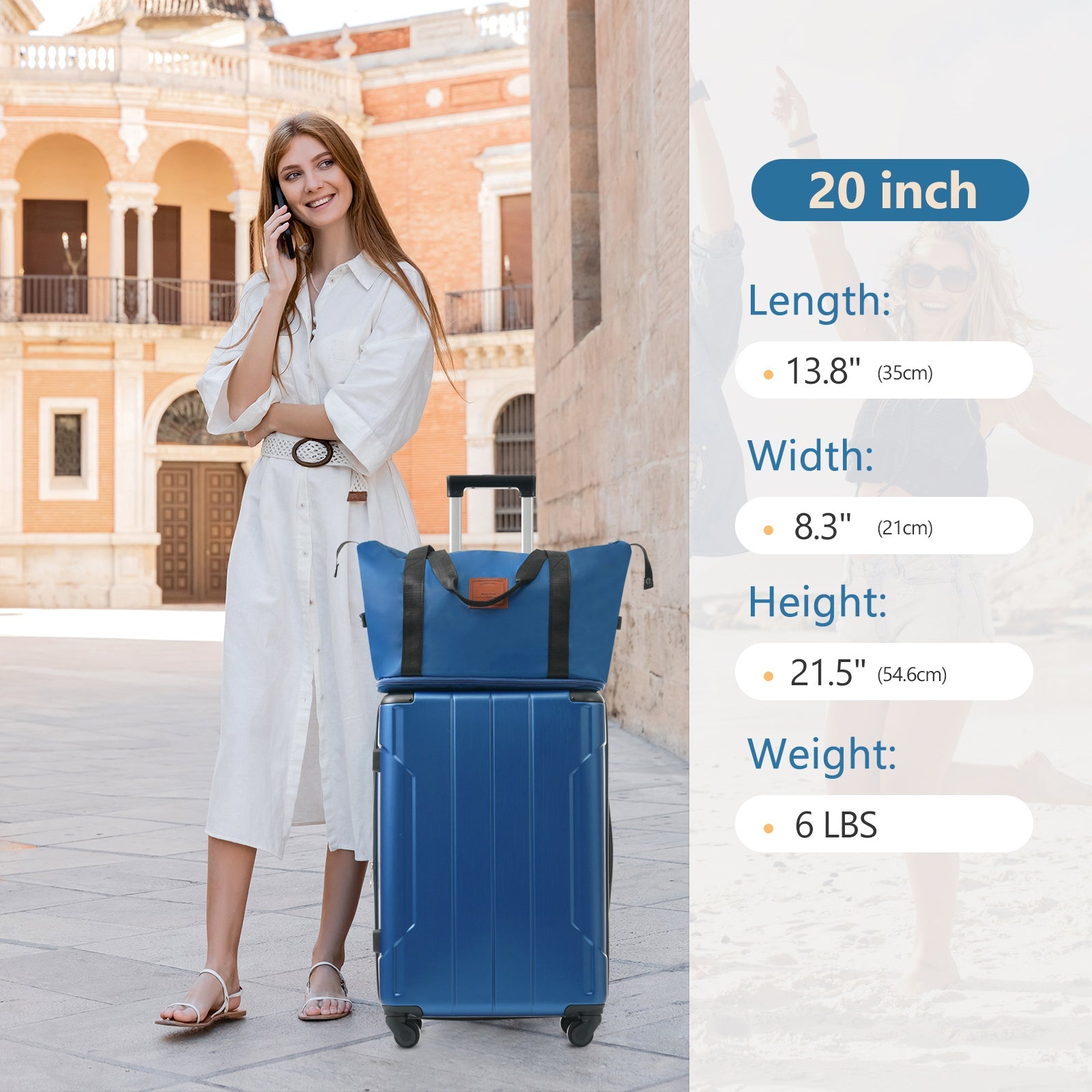 Blue Hardshell Luggage Sets Three Piece Carry-on Suitcases with Wheels