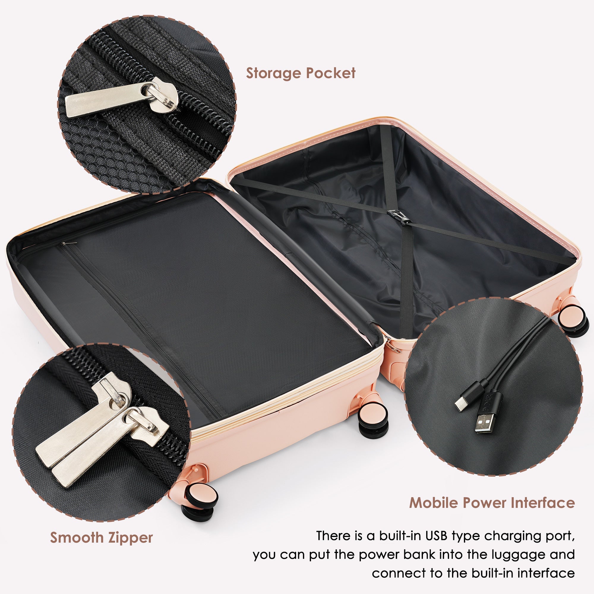 Luggage Sets 4 Piece, 20-inch with USB Port, Expandable ABS Durable