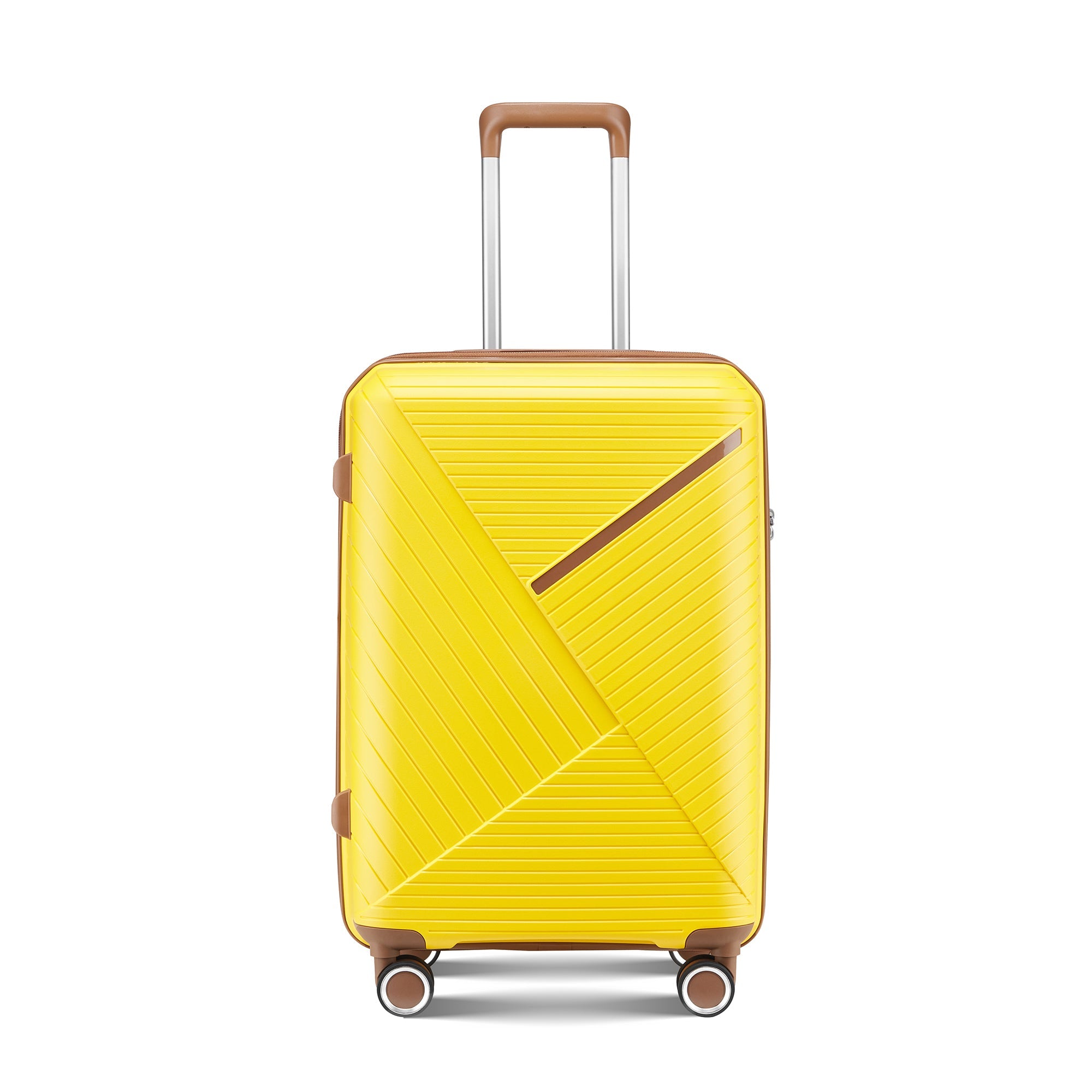 Four Piece Yellow Expandable Lightweight Suitcase with Four Double 360 Degrees Mute Spinner Wheels
